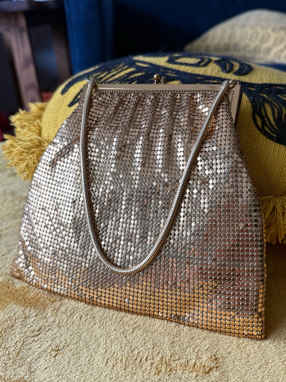 Vintage 40s Whiting & Davis Gold Mesh Evening Bag Flapper Art Deco